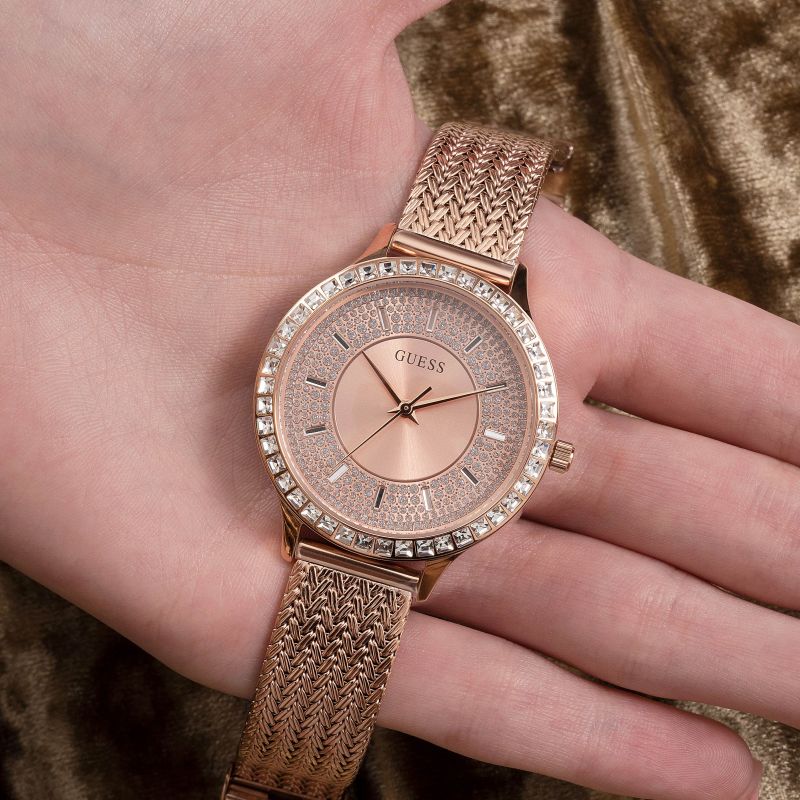 Guess Soiree Rose Gold Tone Mesh Strap Women’s Watch GW0402L3 - Watch