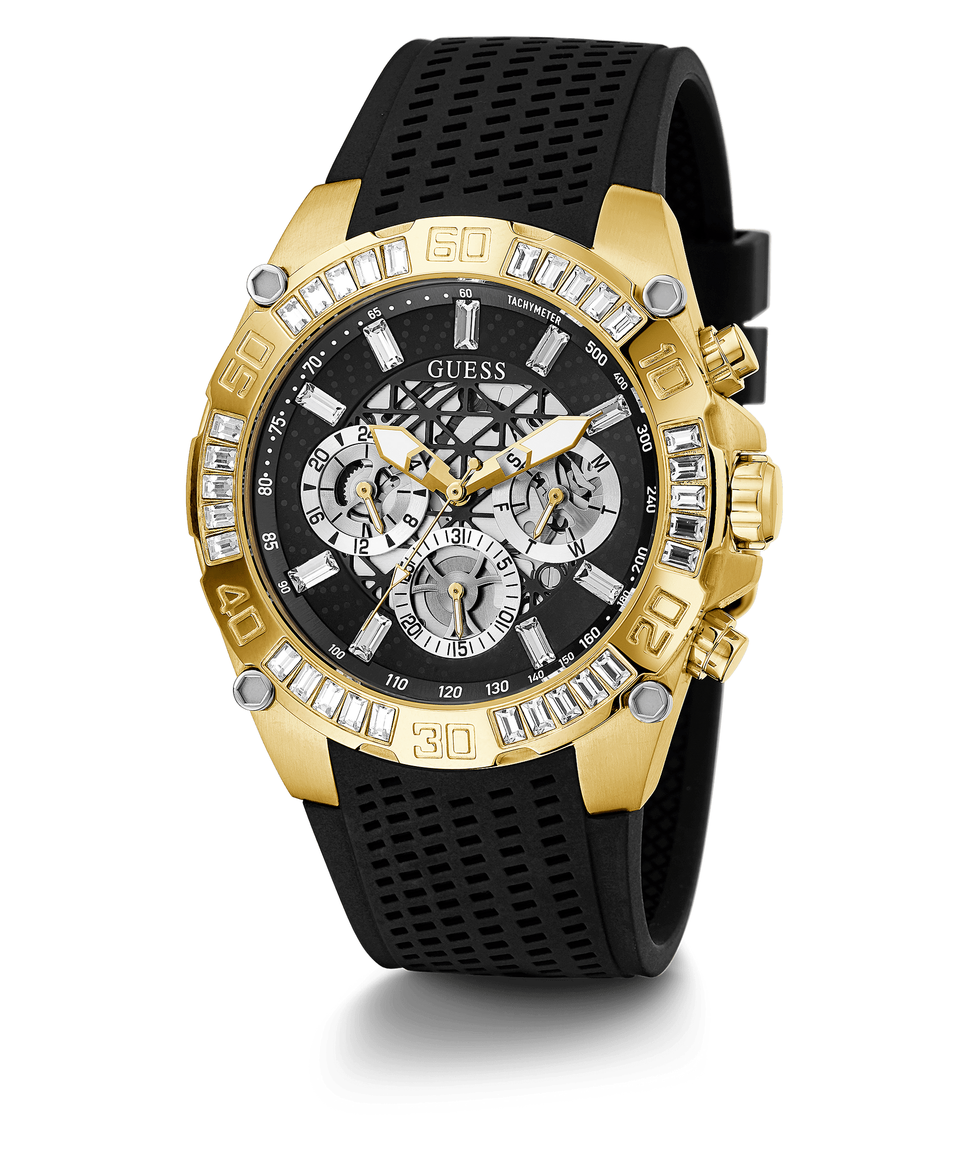 Guess Tachymeter Gold Tone Case Men’s Watch GW0333G2 - Watch