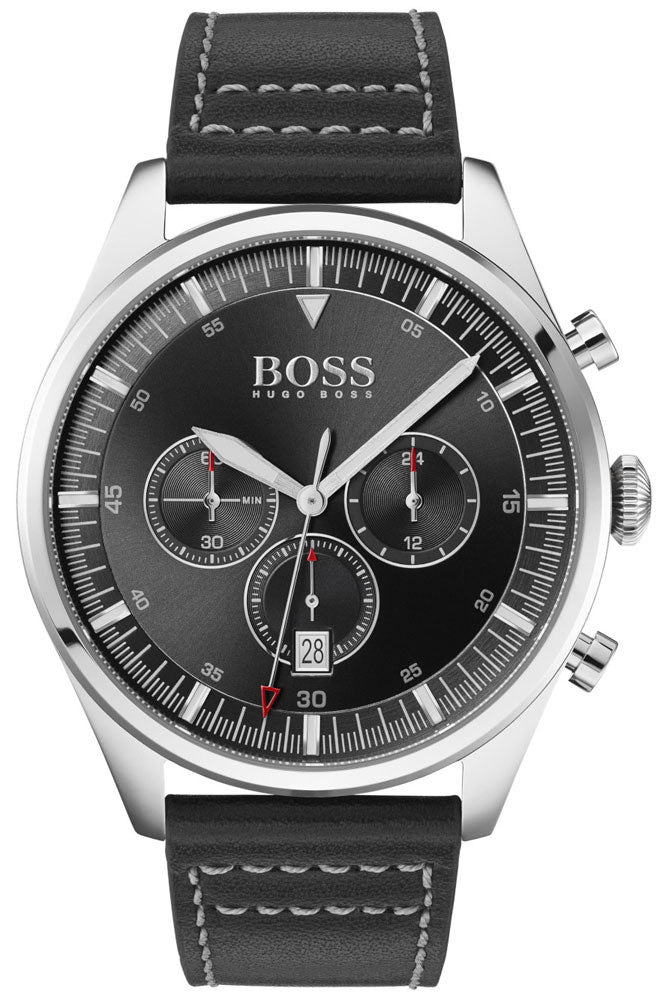 Hugo Boss Pioneer Black Leather Men's Watch  1513708 - The Watches Men & CO