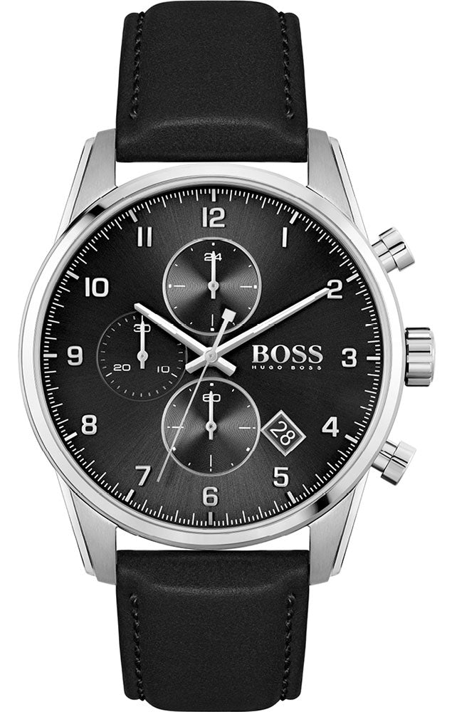 Hugo Boss Skymaster Black Leather Strap Men's Watch  1513782 - The Watches Men & CO