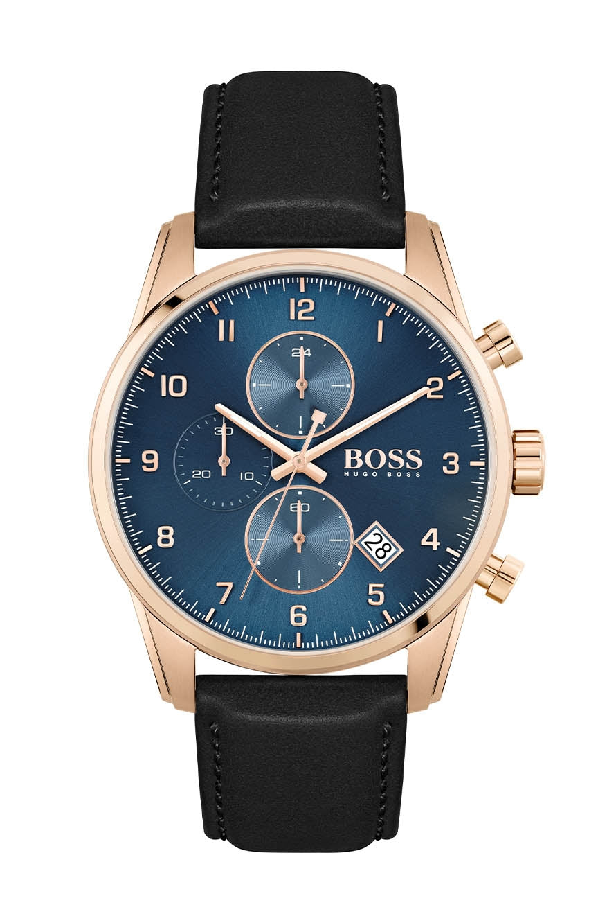 Hugo Boss Skymaster Blue Dial Leather Strap Men’s Watch 1513783 - Watch