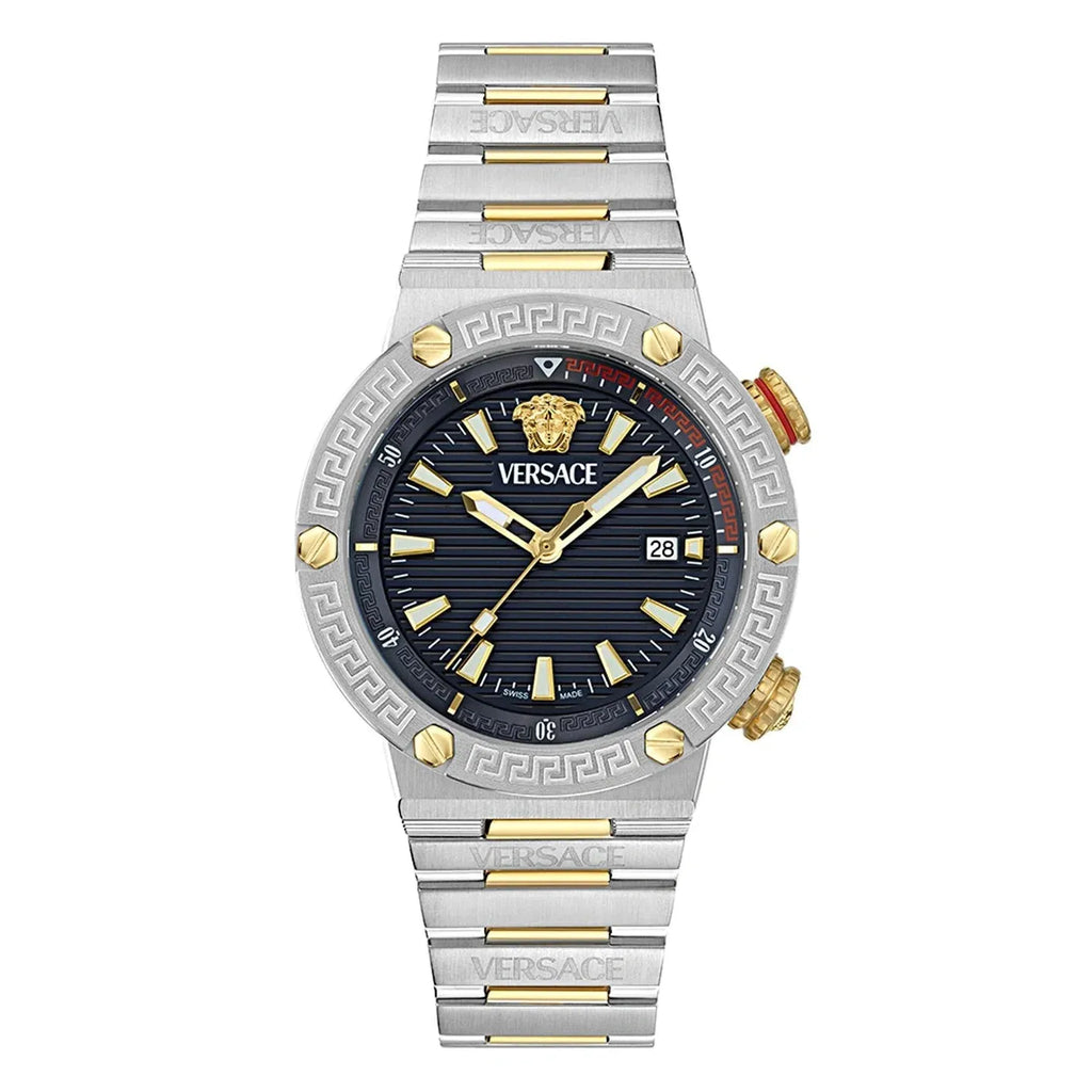Versace Greca Logo Diver Quartz Black Dial Two Tone Steel Strap Watch for Men - VE8G00424 VE8G00424 - Image 1