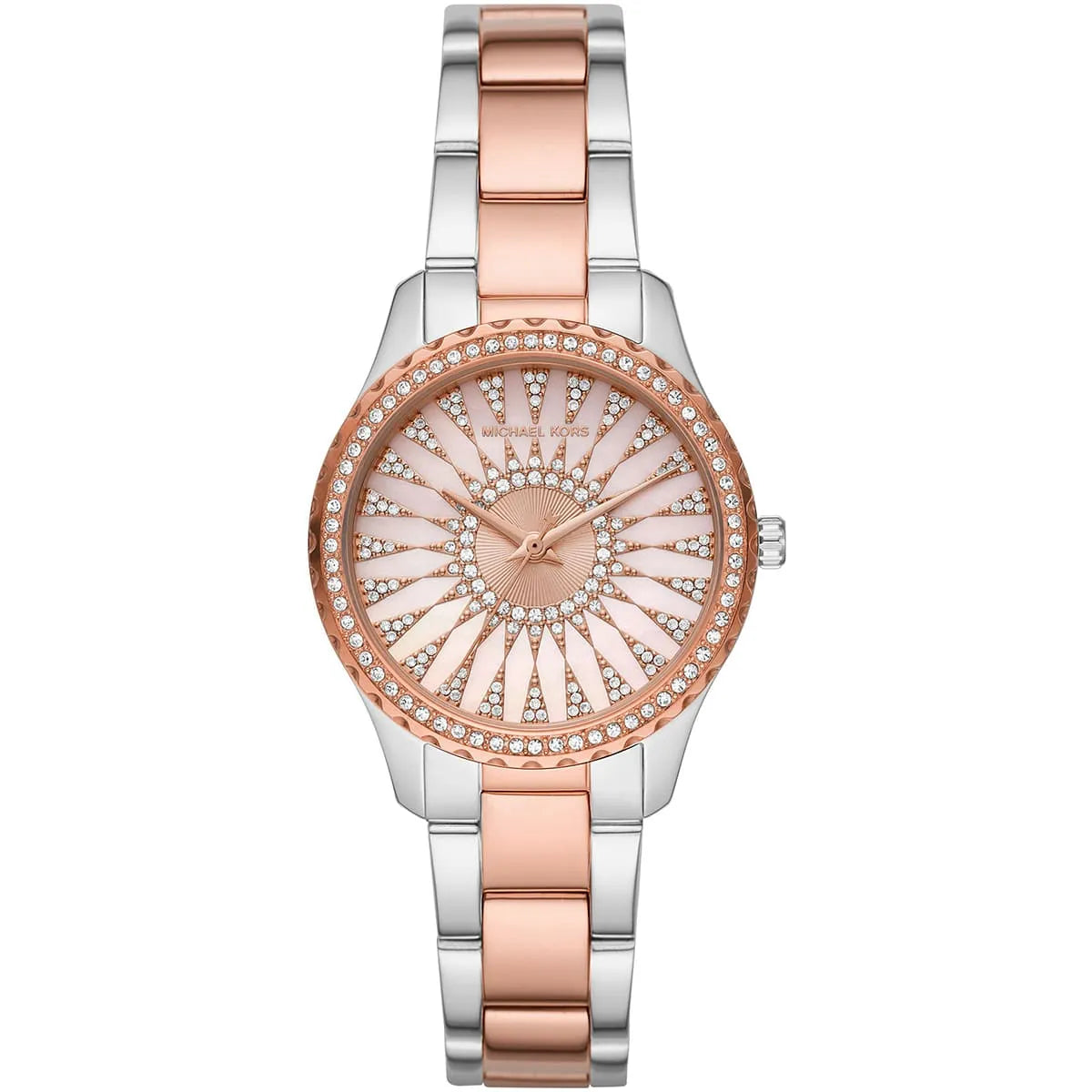 Michael Kors Layton Three Hand Pink Dial Two Tone Steel Strap Watch For Women - MK6894