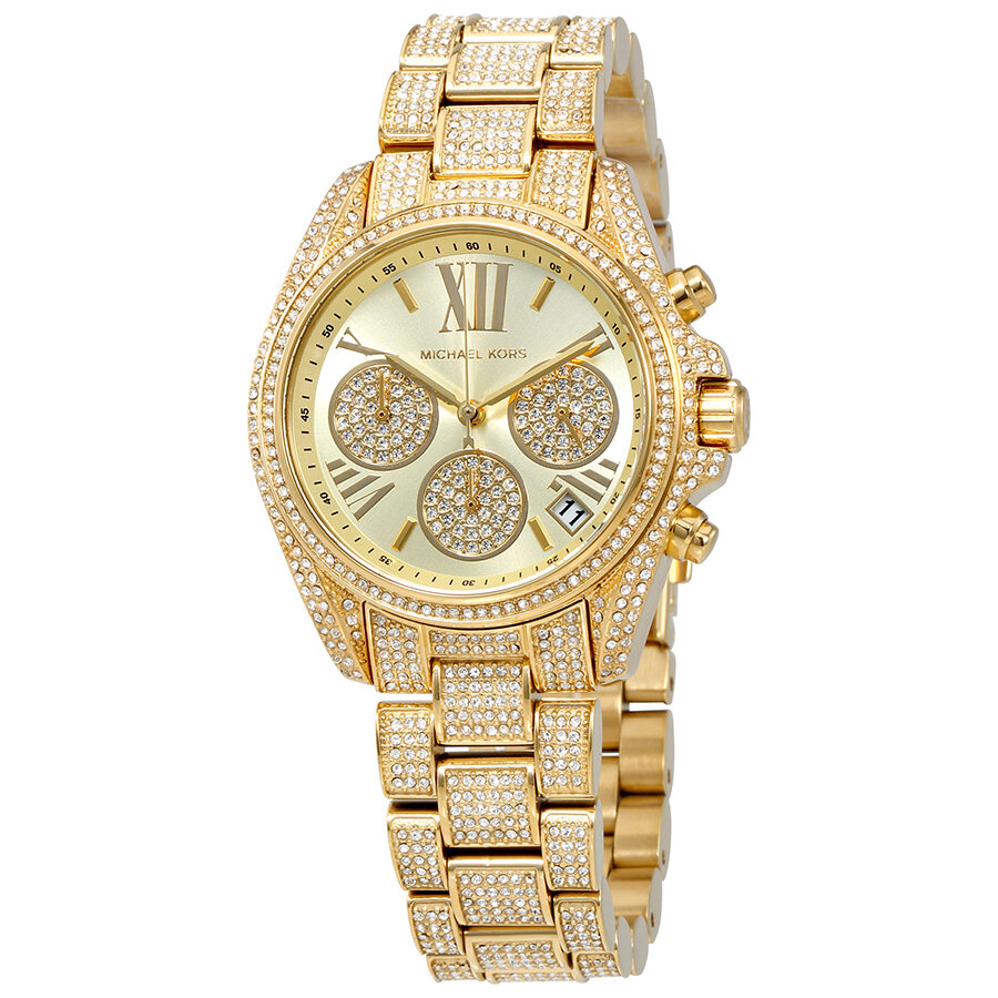 Michael Kors Mini Bradshaw Gold Dial Crystal Pave Ladies Watch MK6494