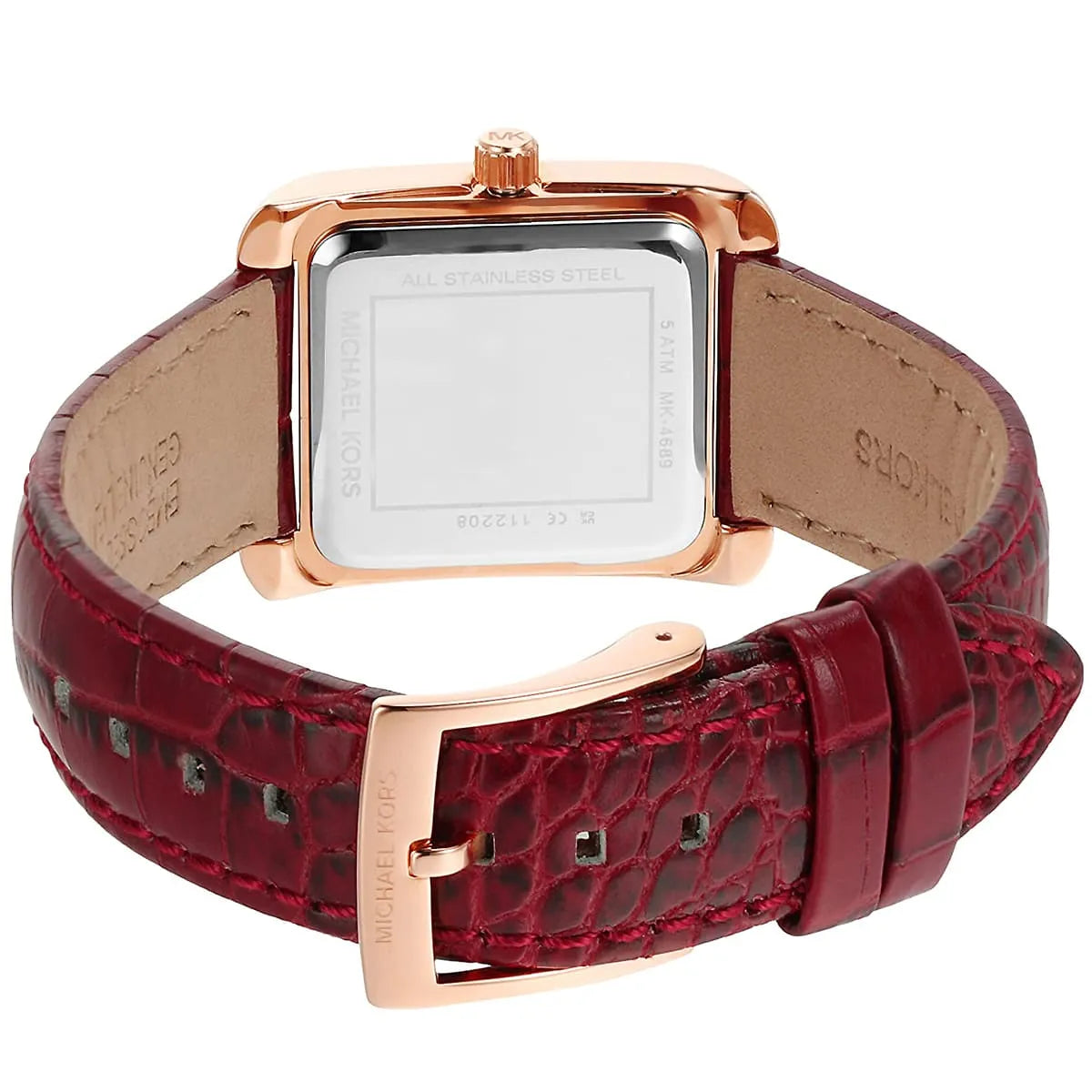 Michael Kors Emery Three-Hand Rectangular Red Genuine Leather Women's Watch - MK4689