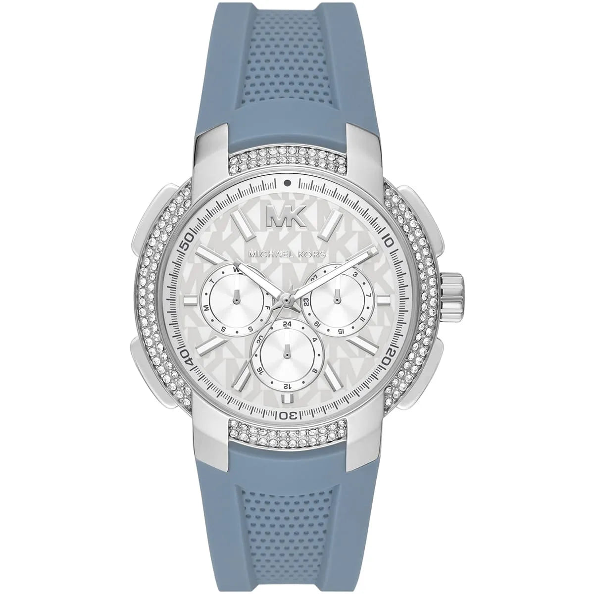 Michael Kors Oversized Sidney Multifunction Silver Dial Chambray Blue Silicone Women's Watch - MK7220