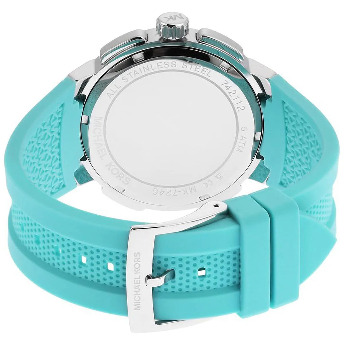Michael Kors Oversized Sidney Pavé Silver-Tone and Turquoise Silicone Women's Watch - MK7246
