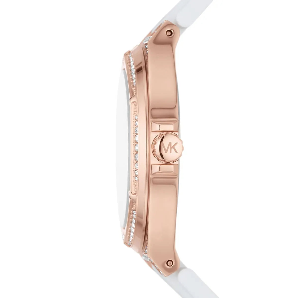 Michael Kors Oversized Lennox Pavé Rose Gold-Tone and White Silicone Watch - MK7248