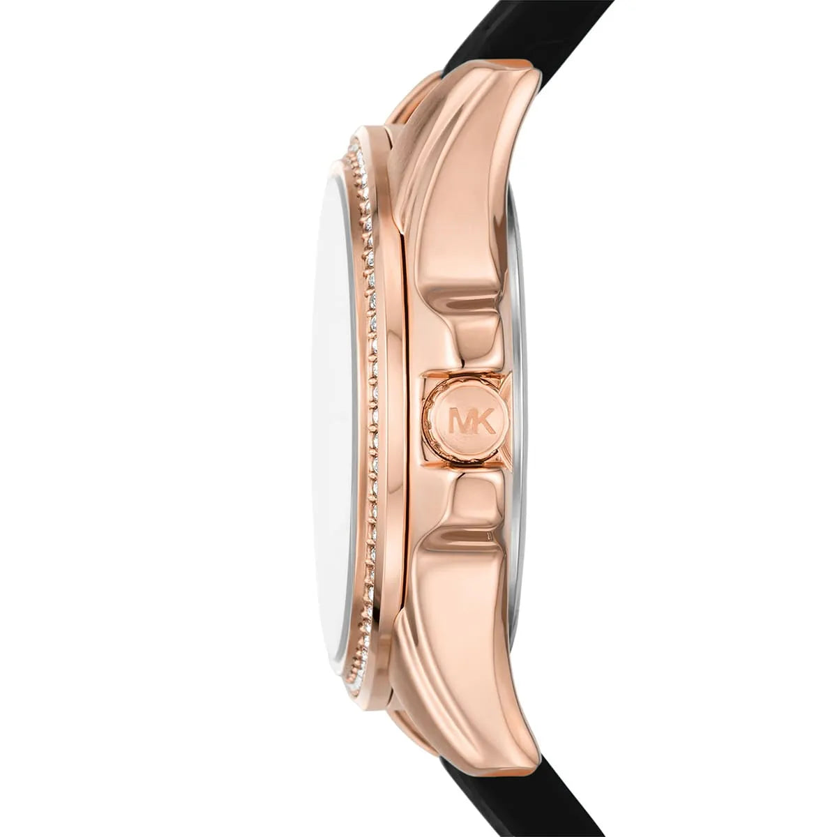 Michael Kors Mini Pilot Pavé Rose Gold Black Silicone Women's Watch - MK7373