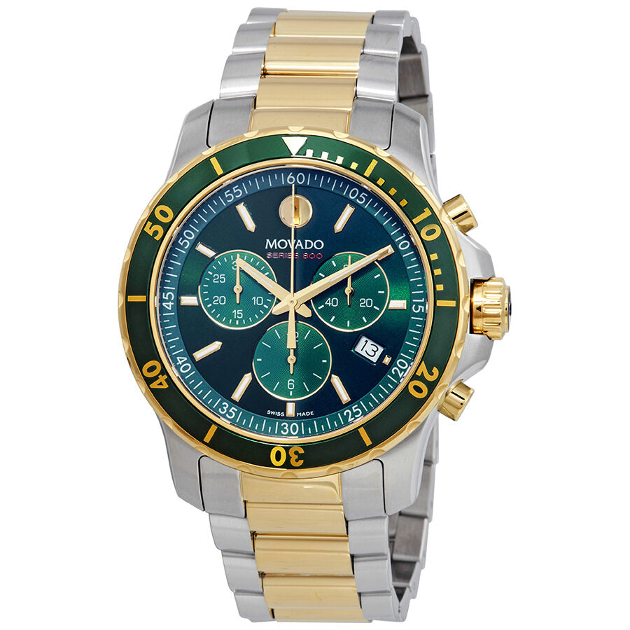Movado 800 Chronograph Green Dial Two-tone Men's Watch #2600148 - Kiwi Watches