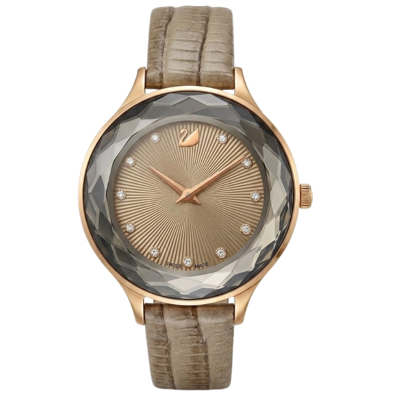 Swarovski Octea Nova Sapphire Glass Bezel Taupe Dial Rose Gold Tone Women's Watch 5649999