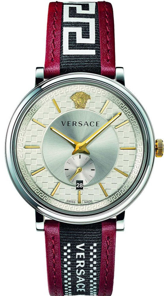 Versace V Circle Silver Dial Two Tone Leather Strap Watch for Men - VEBQ01319 VEBQ01319 - Image 1