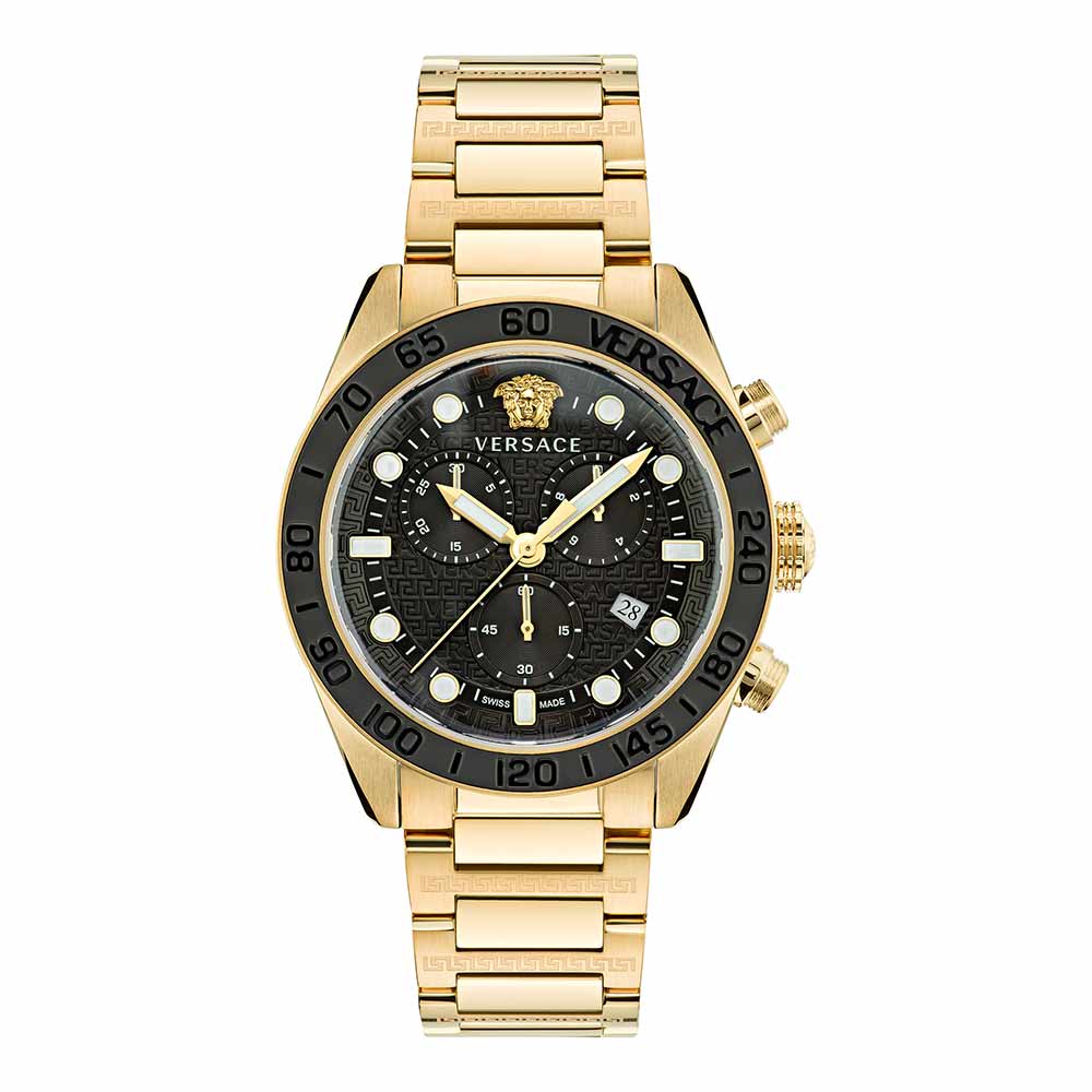 Versace Greca Dome Chronograph Black Dial Gold Steel Strap Watch for Men - VE6K00523 VE6K00523 - Image 1