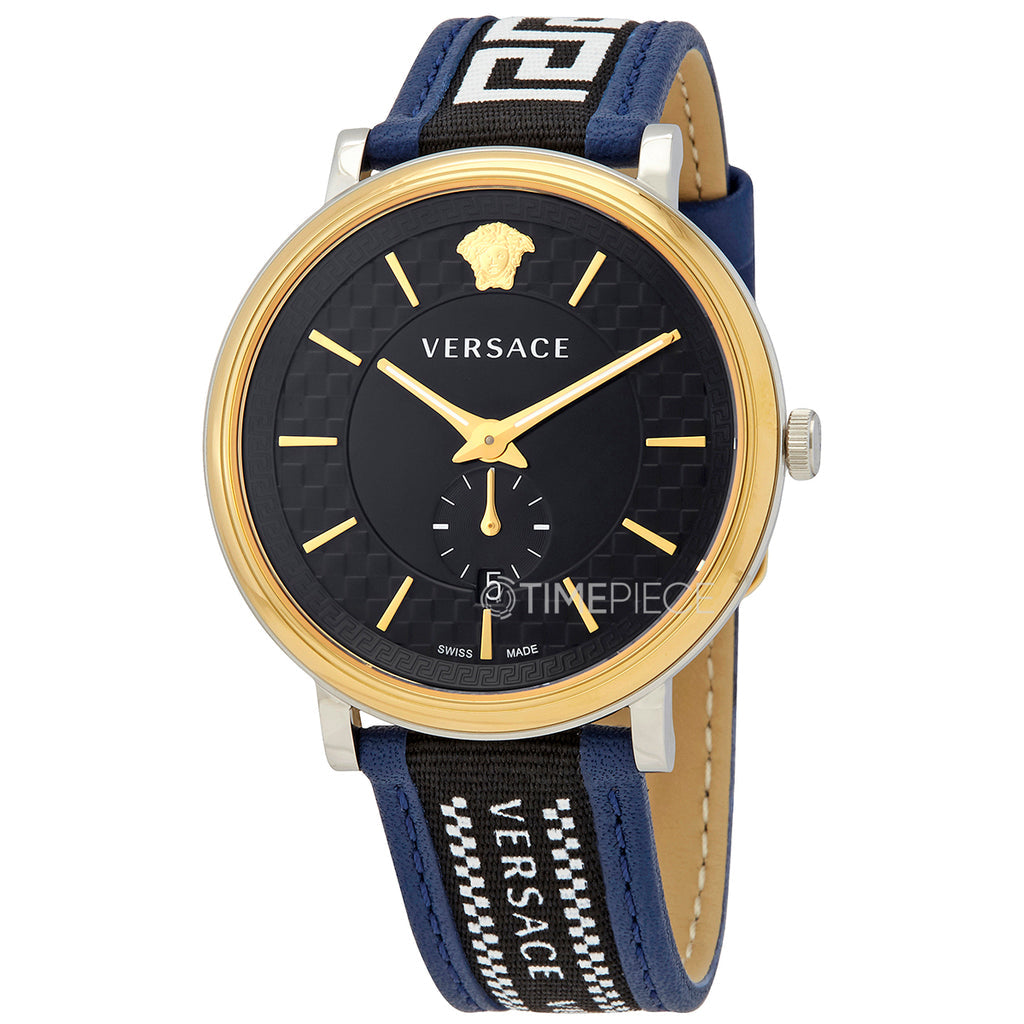 Versace V-Circle Black Dial Blue Leather Strap Watch for Men - VEBQ01419 VEBQ01419 - Image 2