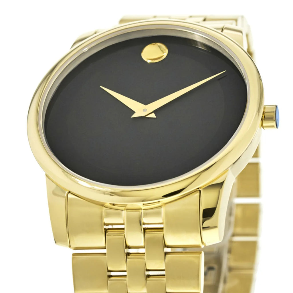 Movado Museum Black Dial Gold Steel Strap Watch For Men - 606997 606997 - Image 3