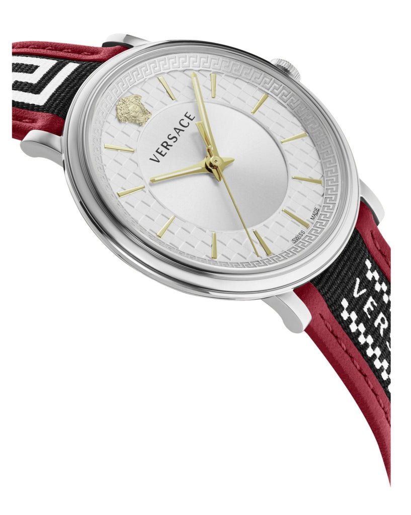 Versace V Circle Silver Dial Two Tone Leather Strap Watch for Men - VEBQ01319 VEBQ01319 - Image 4