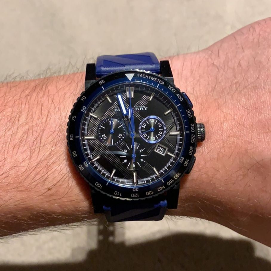 Burberry The City Sport Chronograph Black Dial Blue Rubber Strap Watch For Men - BU9807 BU9807 - Image 5