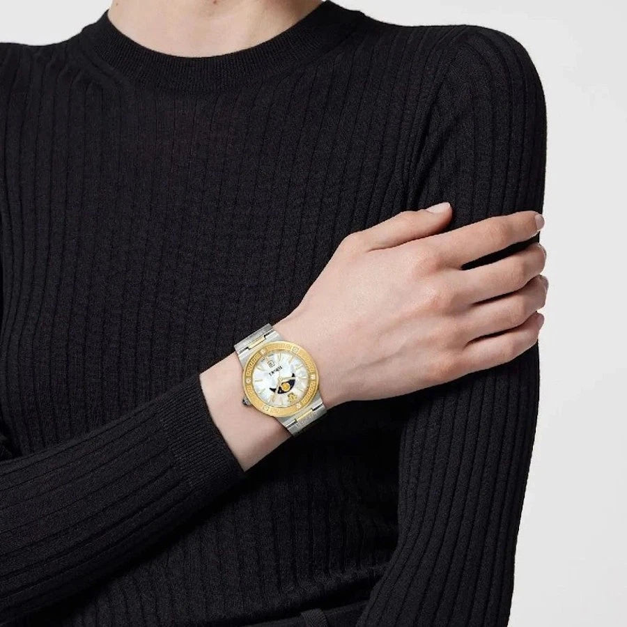 Versace Greca Logo Moonphase Mother of Pearl Dial Two Tone Steel Strap Watch for Women - VE7G00524 VE7G00524 - Image 6