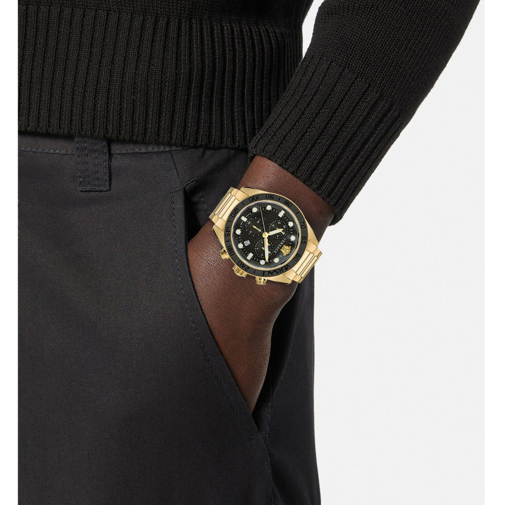 Versace Greca Dome Chronograph Black Dial Gold Steel Strap Watch for Men - VE6K00523 VE6K00523 - Image 8