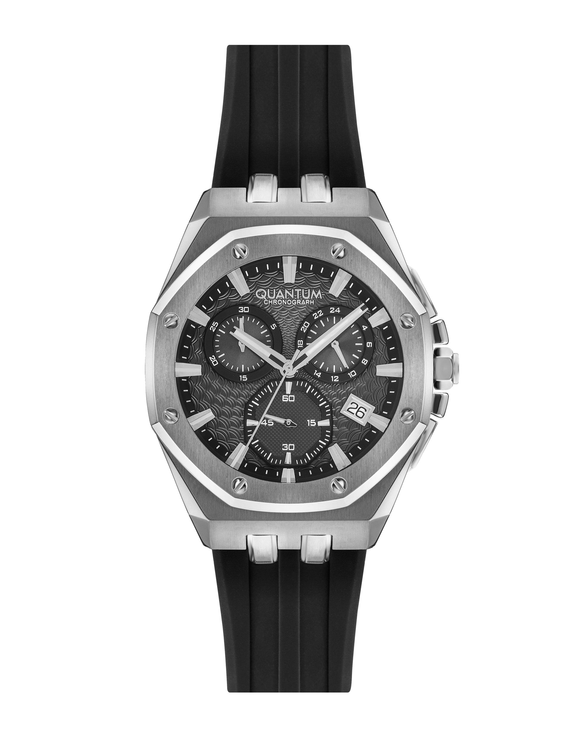 Quantum Men’s Black Dial Chronograph Silicone Strap Watch – HNG949.351 - Watch