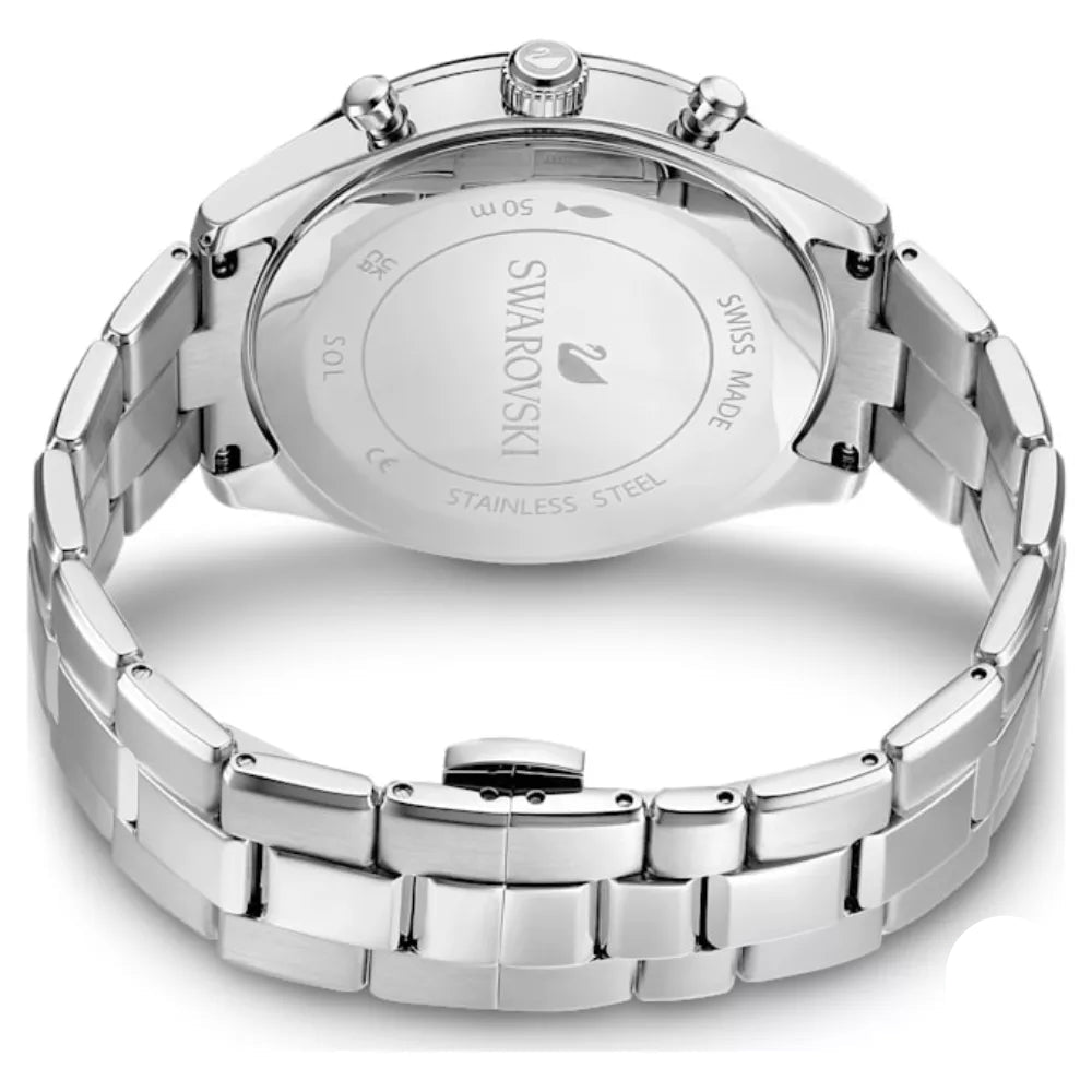 Swarovski Octea Lux Sport Faceted Crystal Bezel Blue Dial Silver Steel Unisex Watch 5610481