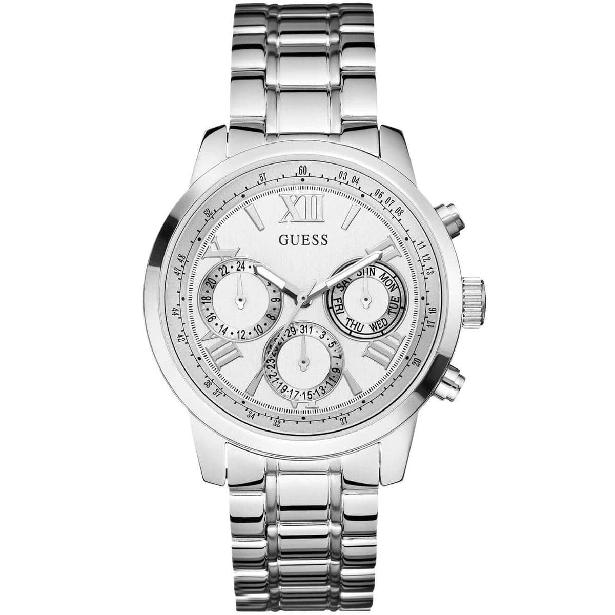 Guess Sunrise Multifunction Quartz White Dial Silver Steel Strap Watch For Women - W0330L3 W0330L3 - Image 1