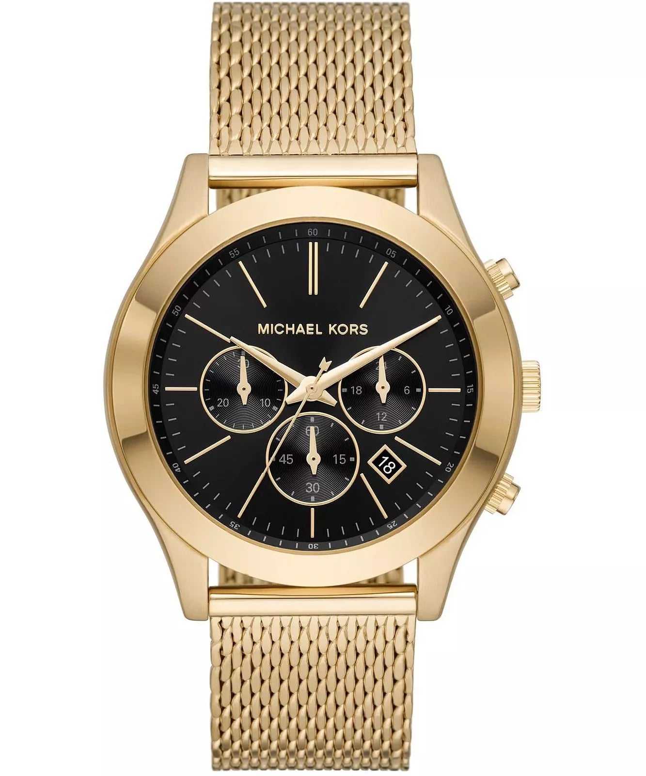 Michael Kors Slim Runway Chronograph Black Dial Gold Mesh Men's Watch - MK9057