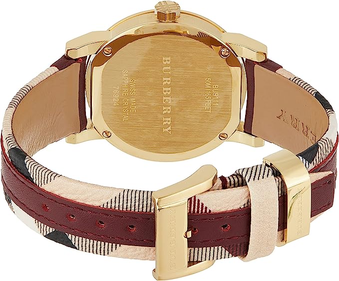 Burberry Women's Red Leather and Check Fabric Women's Watch BU9111 - Kiwi Watches #3