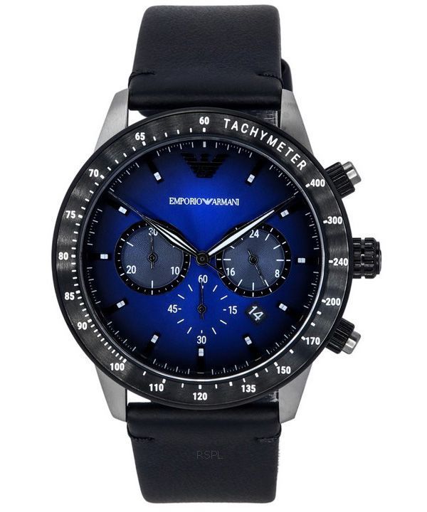 Emporio Armani Chronograph Black Leather Men's Watch  AR11522 - Kiwi Watches