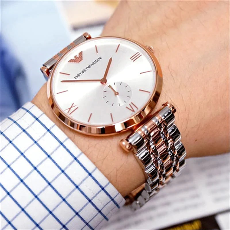 Emporio Armani Retro Silver Dial Two-Tone Watch AR1677