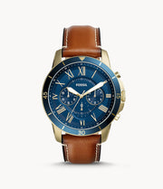 Fossil Grant Chronograph Blue Dial Leather Strap Men's Watch FS5268