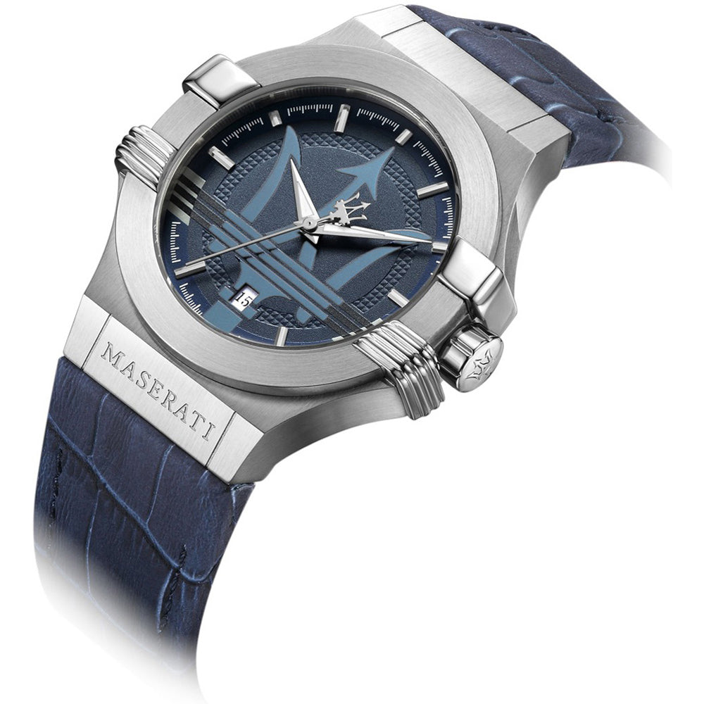 Maserati Potenza Blue Dial Leather Strap Men's Watch R8851108015
