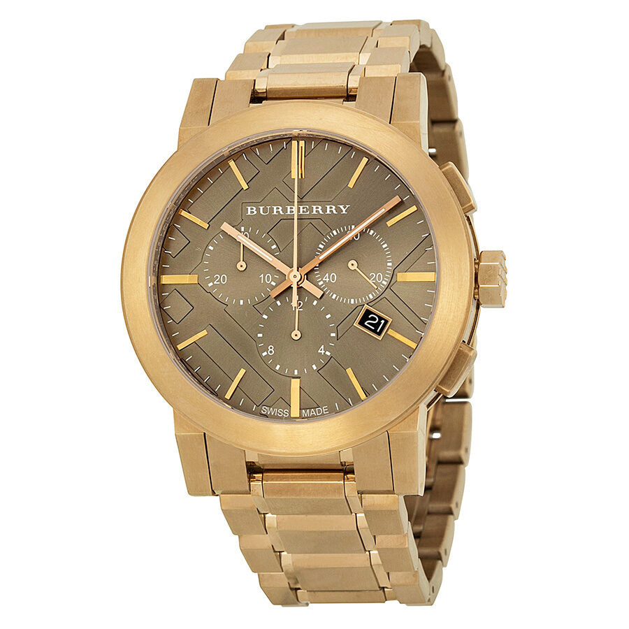 Burberry Taupe Chronograph Dial Rose Gold Plated Steel Men's Watch BU9353 - BigDaddy Watches