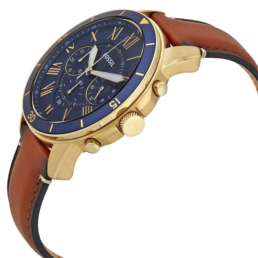 Fossil Grant Chronograph Blue Dial Leather Strap Men's Watch FS5268