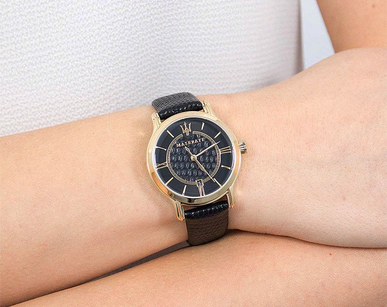 Maserati Epoca Black Dial Leather Strap Ladies Watch R8851118501