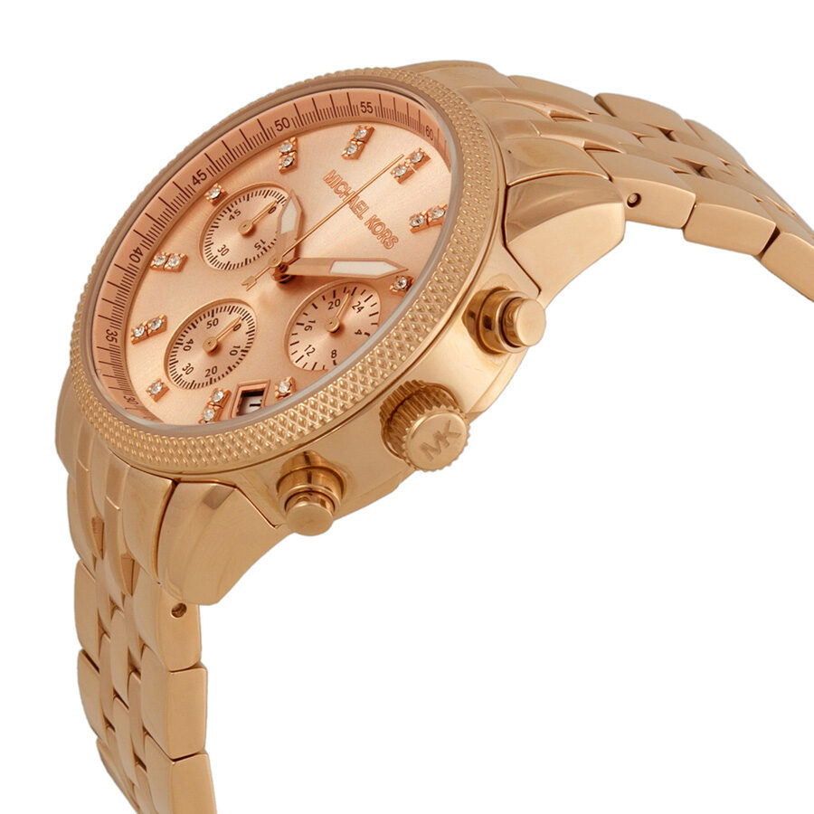 Michael Kors Ritz Chronograph Rose Gold Dial Steel Ladies Watch MK6077 - BigDaddy Watches #2