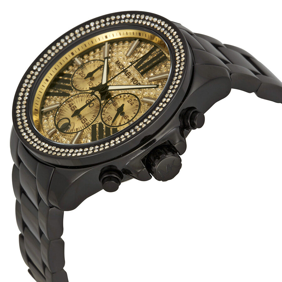 Michael Kors Wren Chronograph Crystal Pave Dial Black Ion-plated Ladies Watch MK5961 - BigDaddy Watches #2