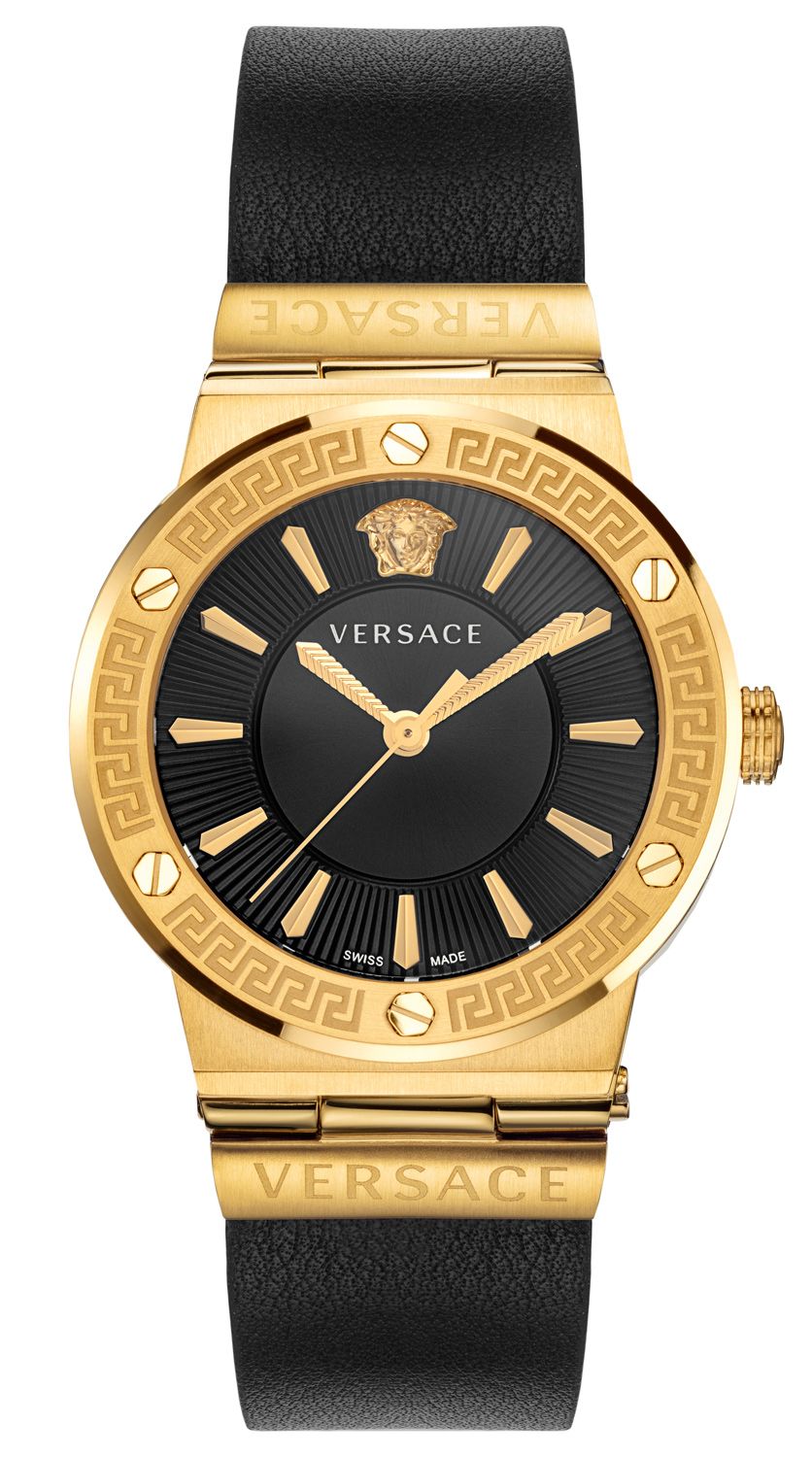 Versace Greca Gold Black Leather Women's Watch  VEVH00320 - Kiwi Watches